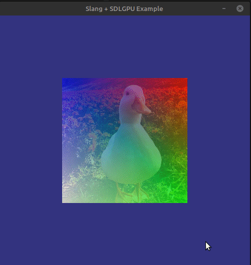 A window with blue background and a colored square oscilating with a duck
